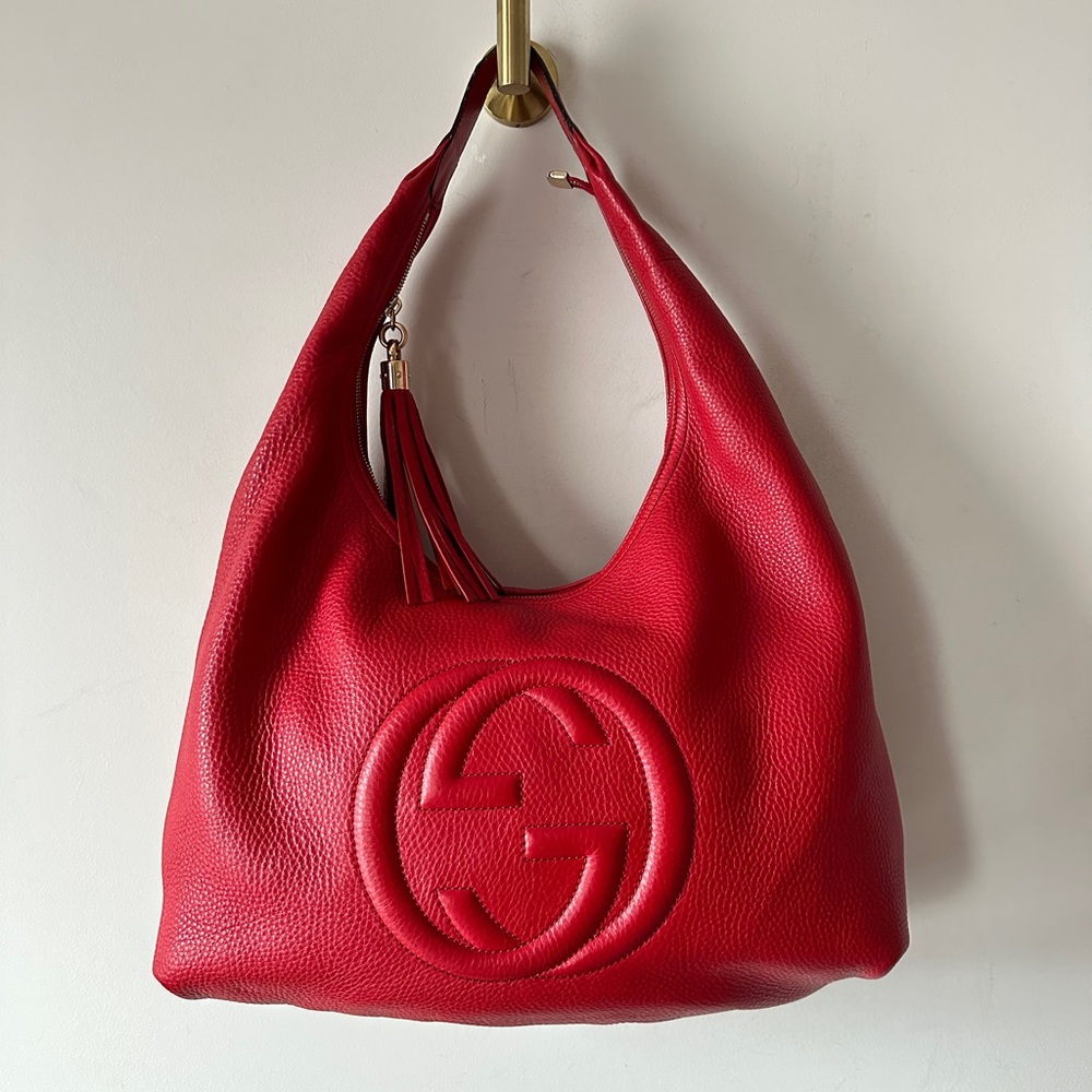 Gucci Gucci Red Pebbled Leather Large Soho Hobo Bag - Picture 3 of 17